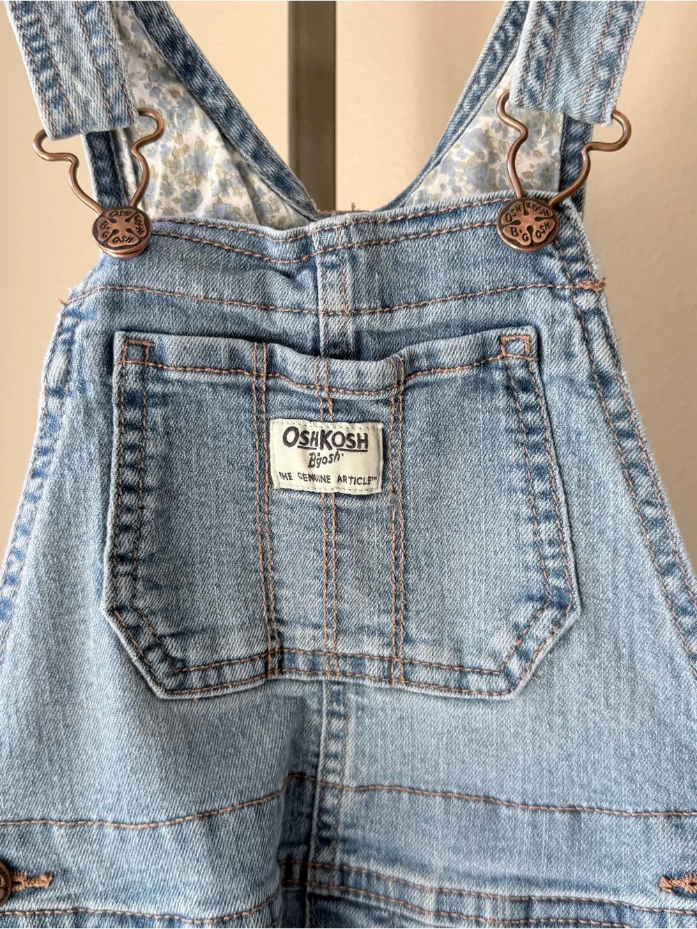 OshKosh B’Gosh girls denim overalls with floral hem detail size 5T